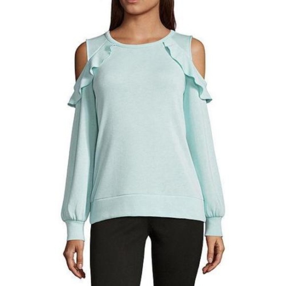 Liz Claiborne Sweaters - Liz Claiborne Cold Shoulder Ruffle Sweatshirt